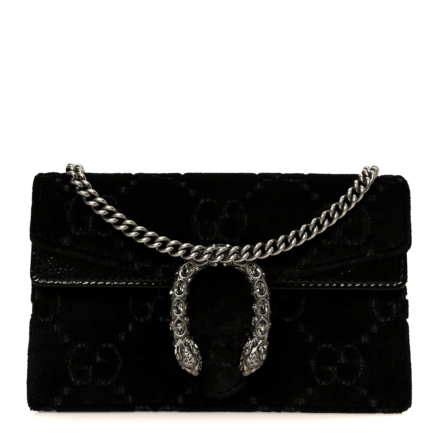 Gucci Velvet Skipper Crystal GG Monogram Super Mini Dionysus Shoulder Bag Black