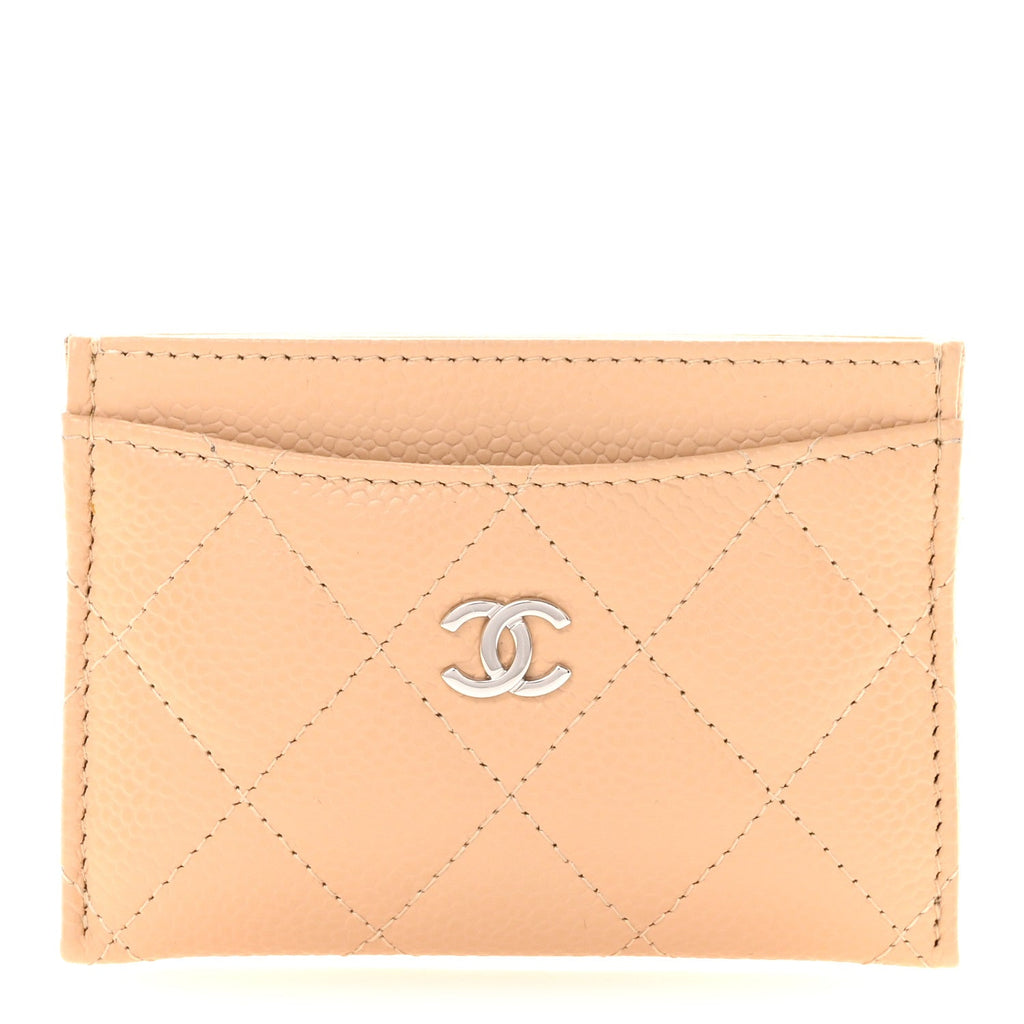 Caviar Quilted Card Holder Beige