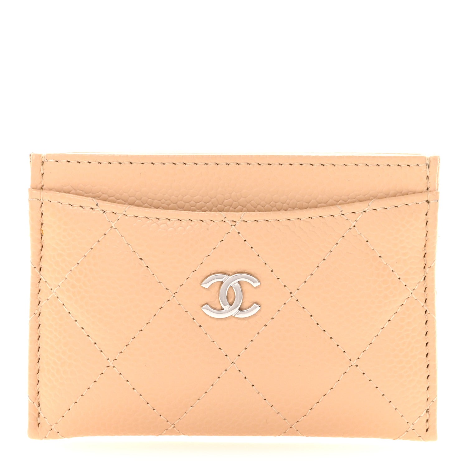 Caviar Quilted Card Holder Beige