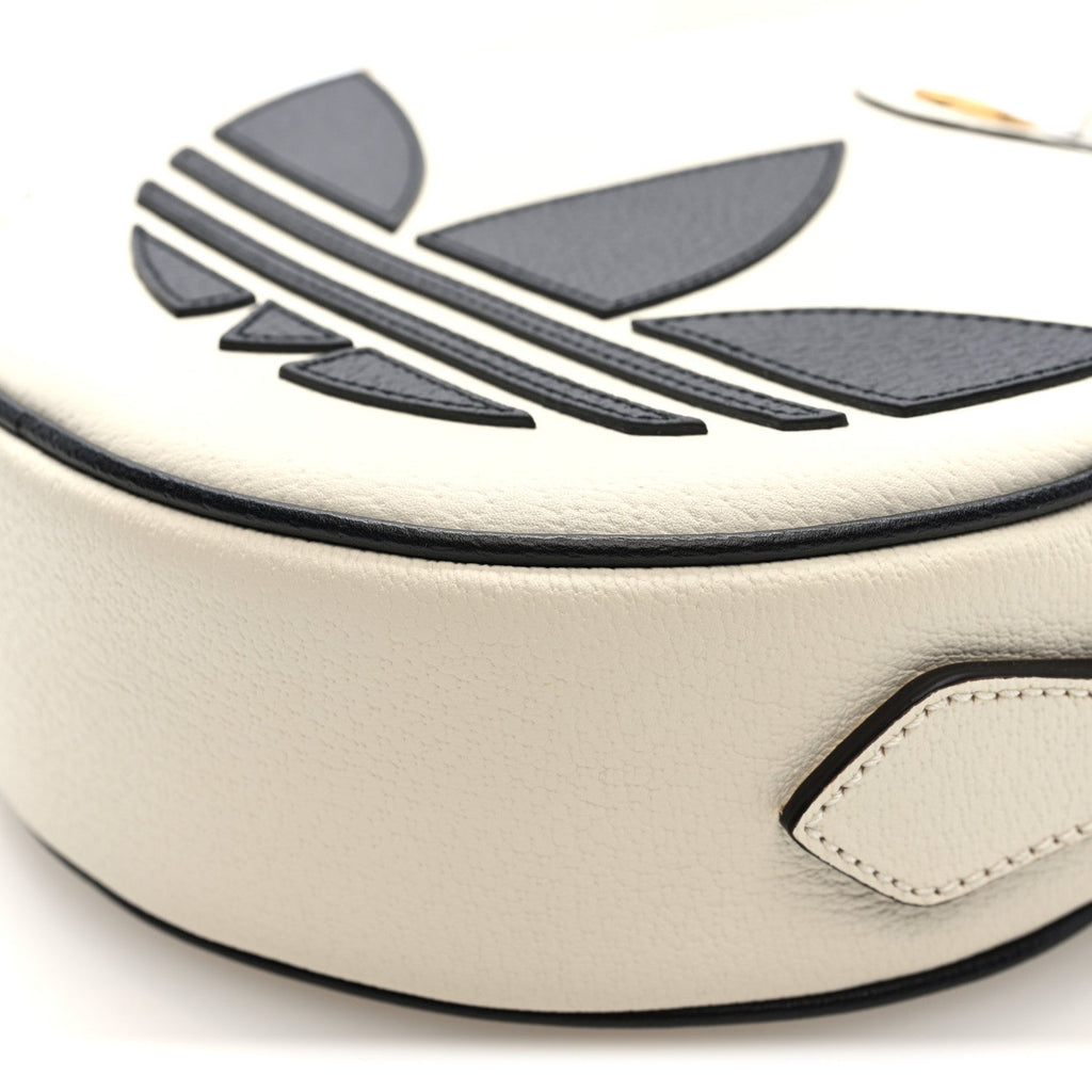 Gucci X ADIDAS Textured Dollar Calfskin Web Trefoil Logo Small Ophidia Round Shoulder Bag Off White Black