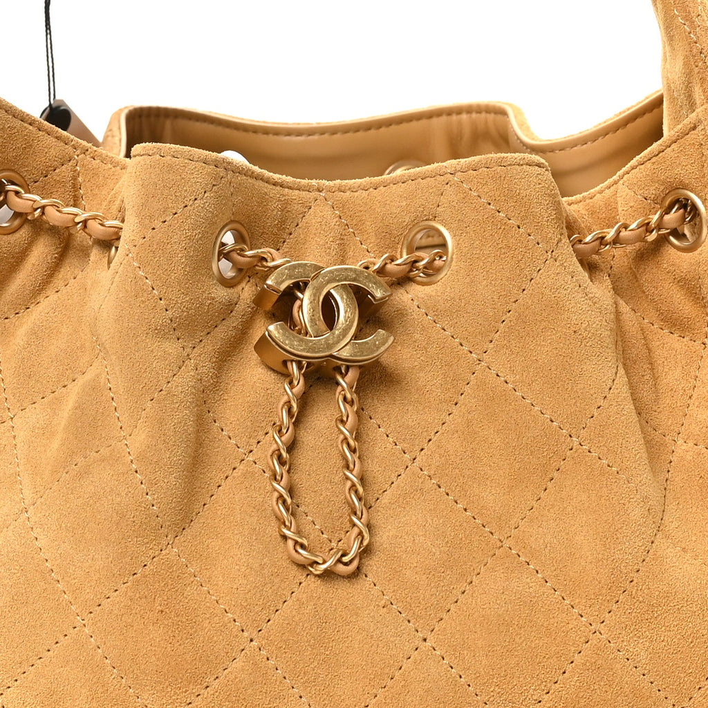 Chanel Suede Quilted Small Chanel 25 Handbag Beige