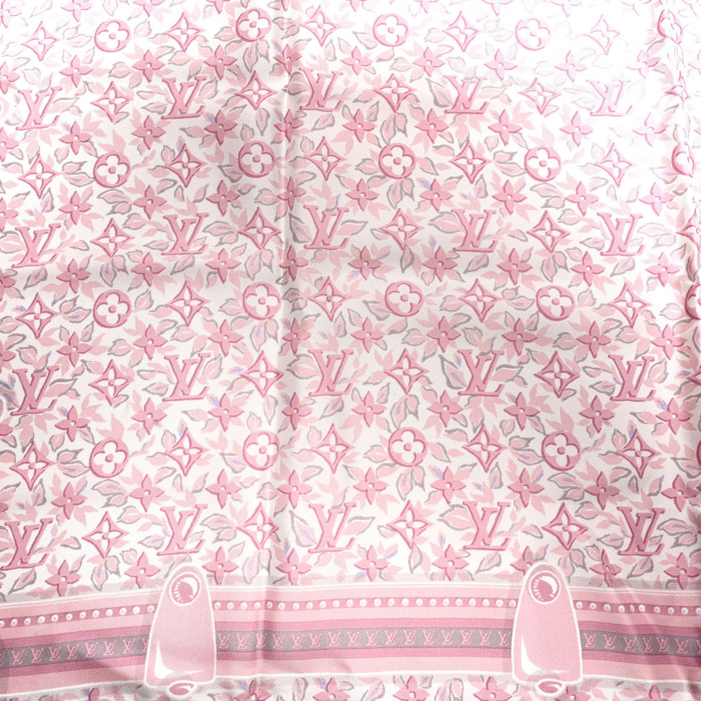 Louis Vuitton Silk Monogram Trunk Floral Print Square Scarf Rose Poudre