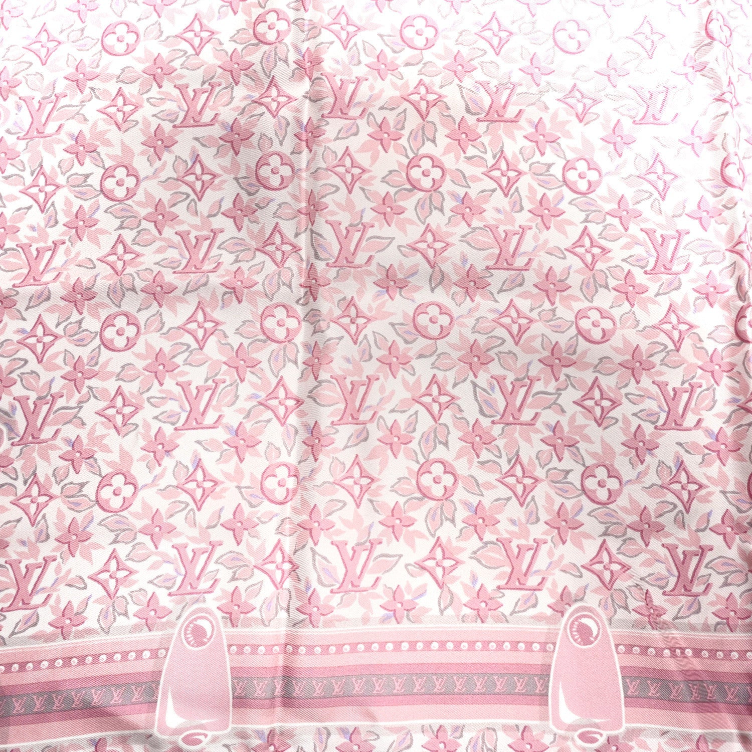 Louis Vuitton Silk Monogram Trunk Floral Print Square Scarf Rose Poudre