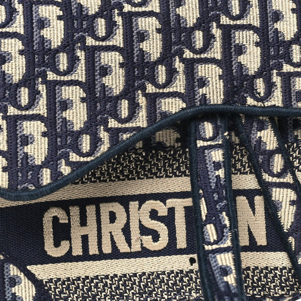 Christian Dior Oblique Embroidered Saddle Bag Blue