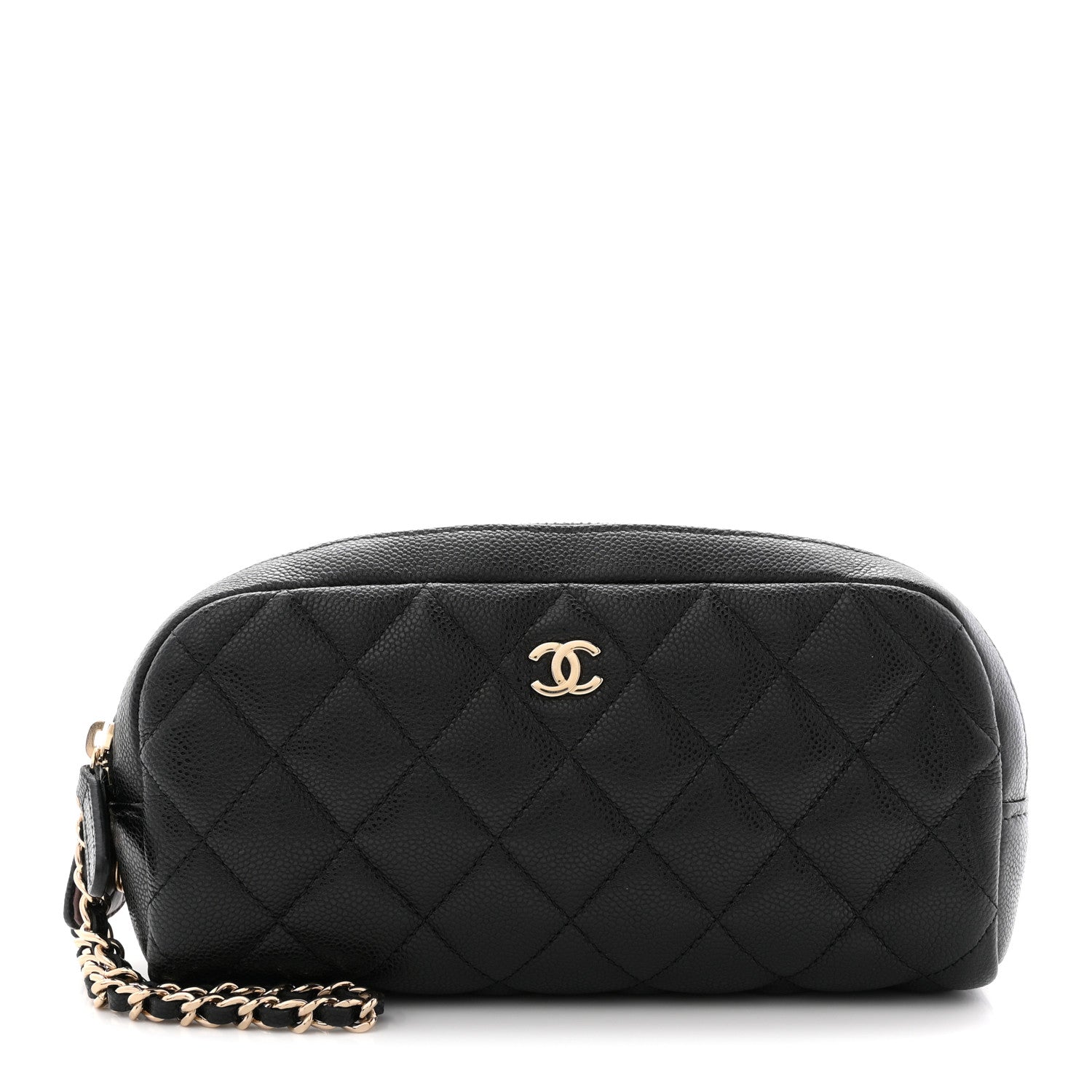 Caviar Quilted Double Zip Pouch Cosmetic Case Black