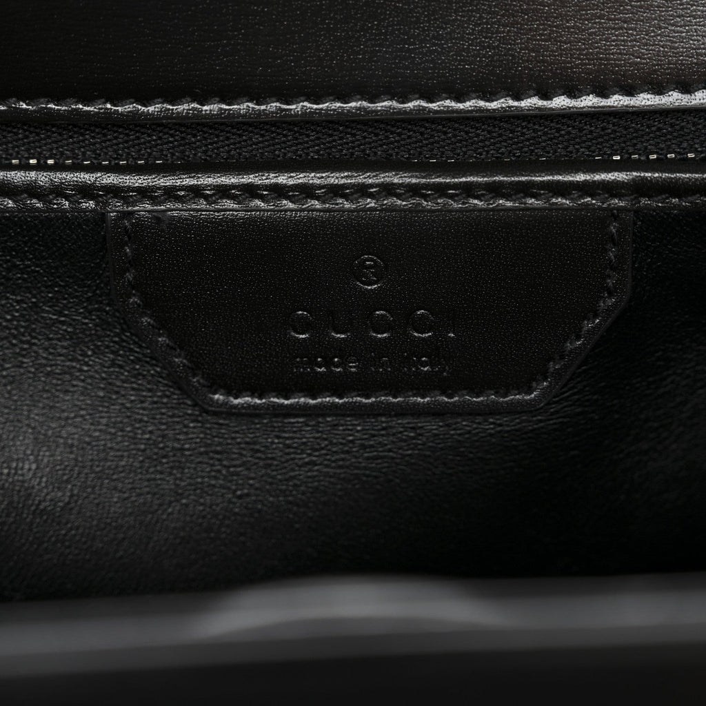 Gucci Boarded Dyana Lux Calfskin Web Monochrome Medium Bamboo 1947 Top Handle Bag Black