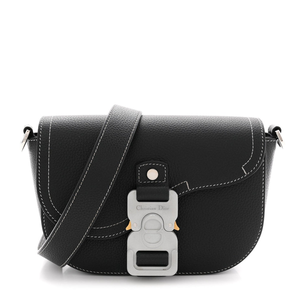 Christian Dior Grained Calfskin Saddle Messenger Bag With Strap Black