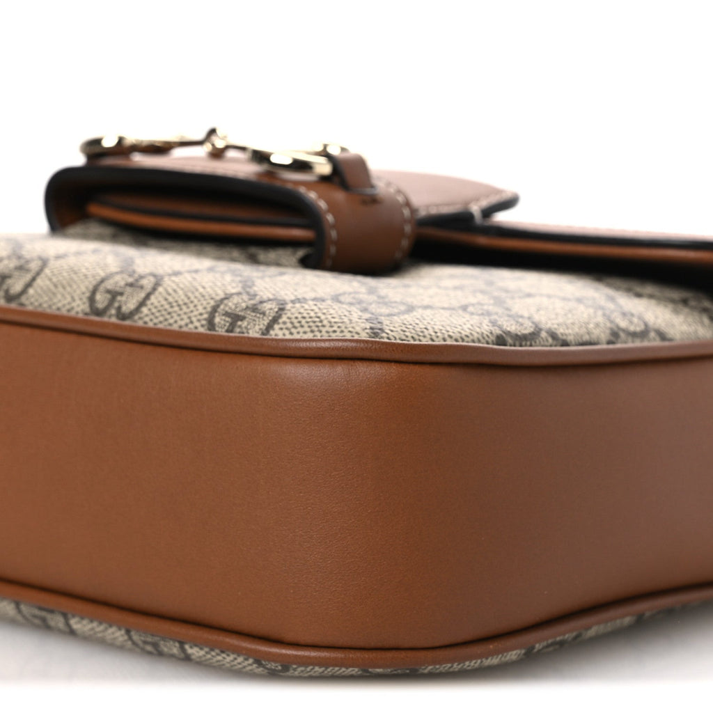 Gucci GG Supreme Monogram Duomo Lux Horsebit 1955 Soft Small Shoulder Bag Beige Ebony Sundial