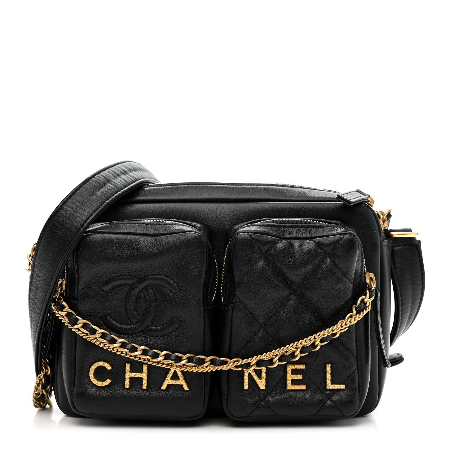 Chanel Calfskin Quilted Large Camera Case Black