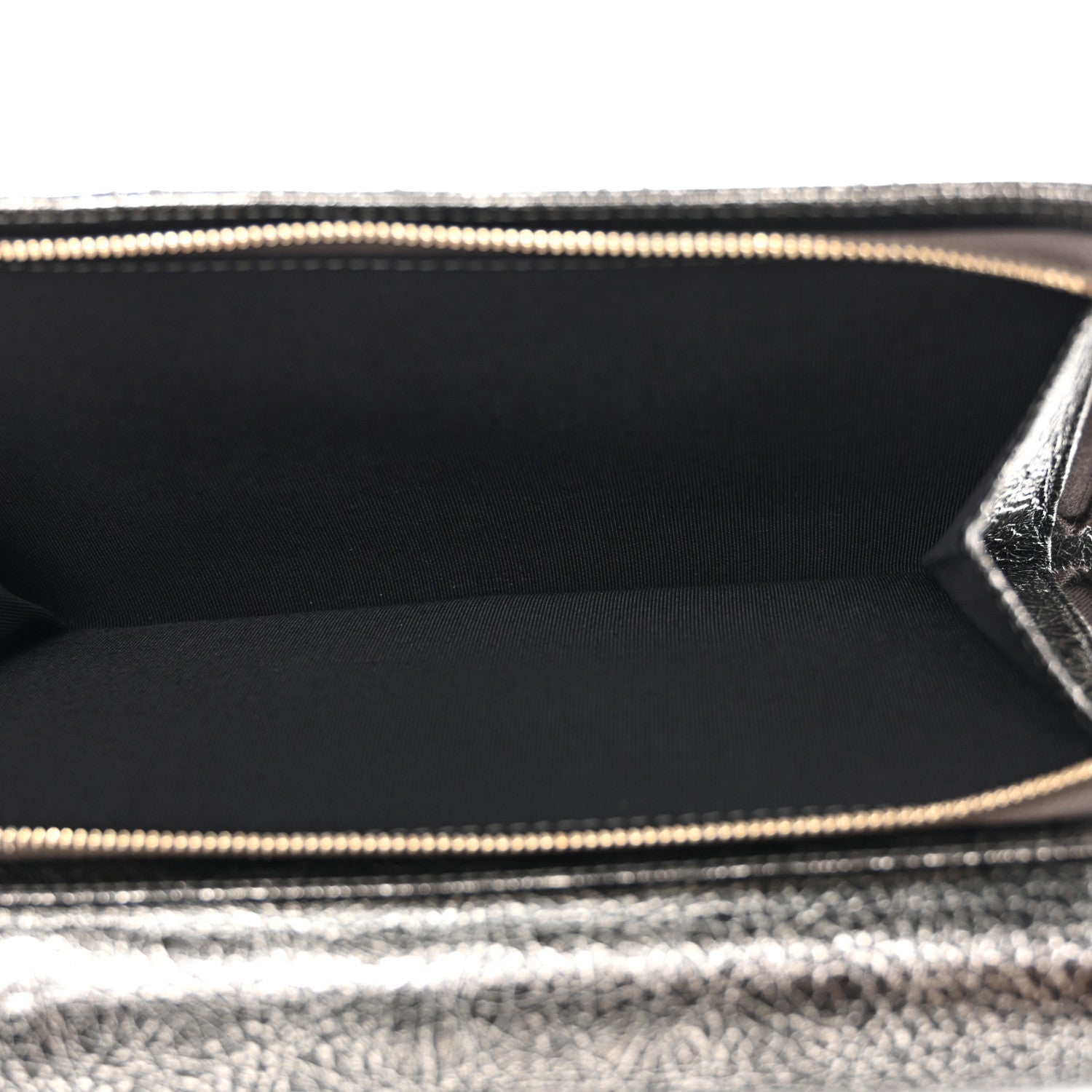 Chanel Cracked Metallic Calfskin Quilted Zip Away Chain Clutch Dark Silver