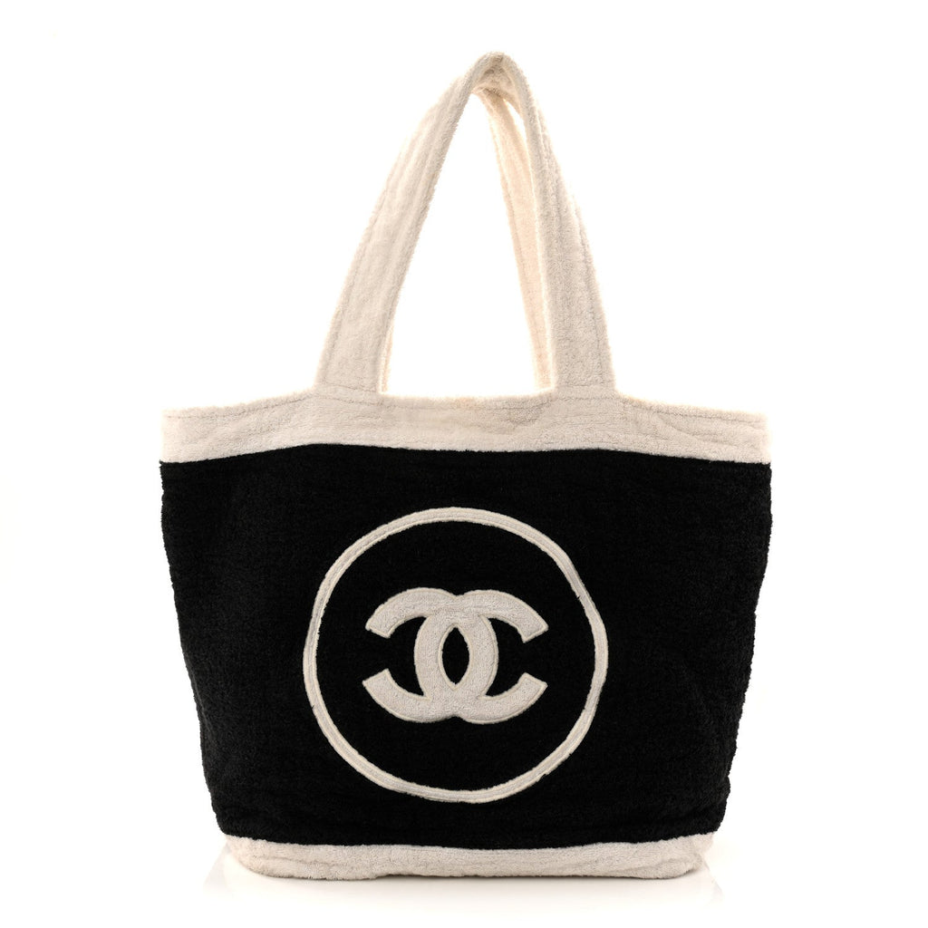 Chanel Terry Cotton CC Beach Tote Towel Set Black White