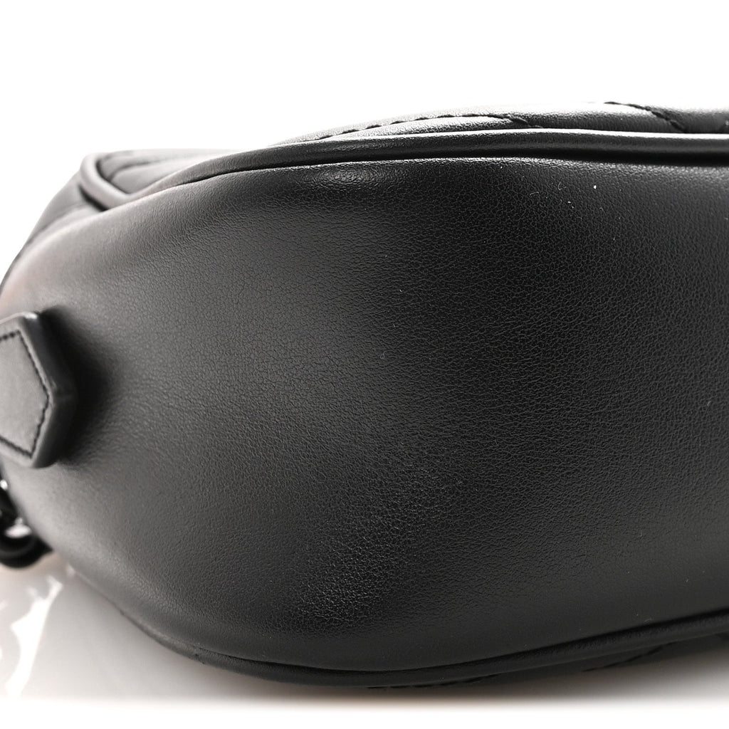 Gucci Calfskin Matelasse Monochrome Small GG Marmont Chain Shoulder Bag Black