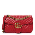 Gucci Calfskin Matelasse Small GG Marmont Shoulder Bag Hibiscus Red