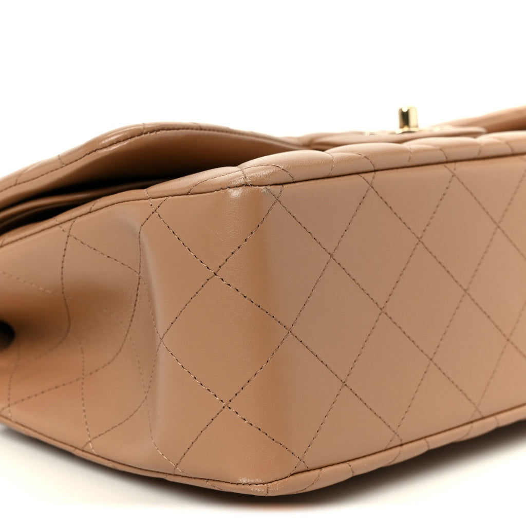 Chanel Lambskin Quilted Jumbo Double Flap Dark Beige
