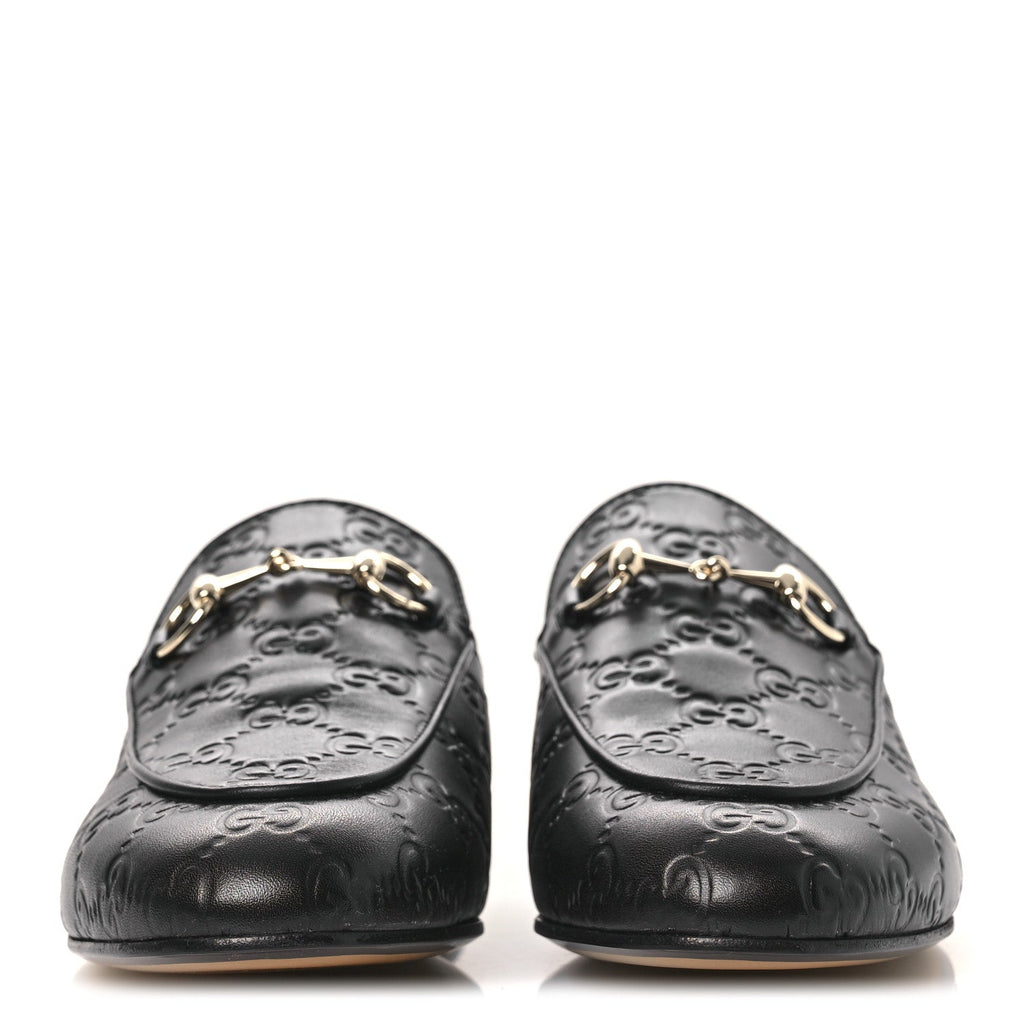 Gucci Glamour Calfskin Guccissima Womens Princetown Slippers 37 Black