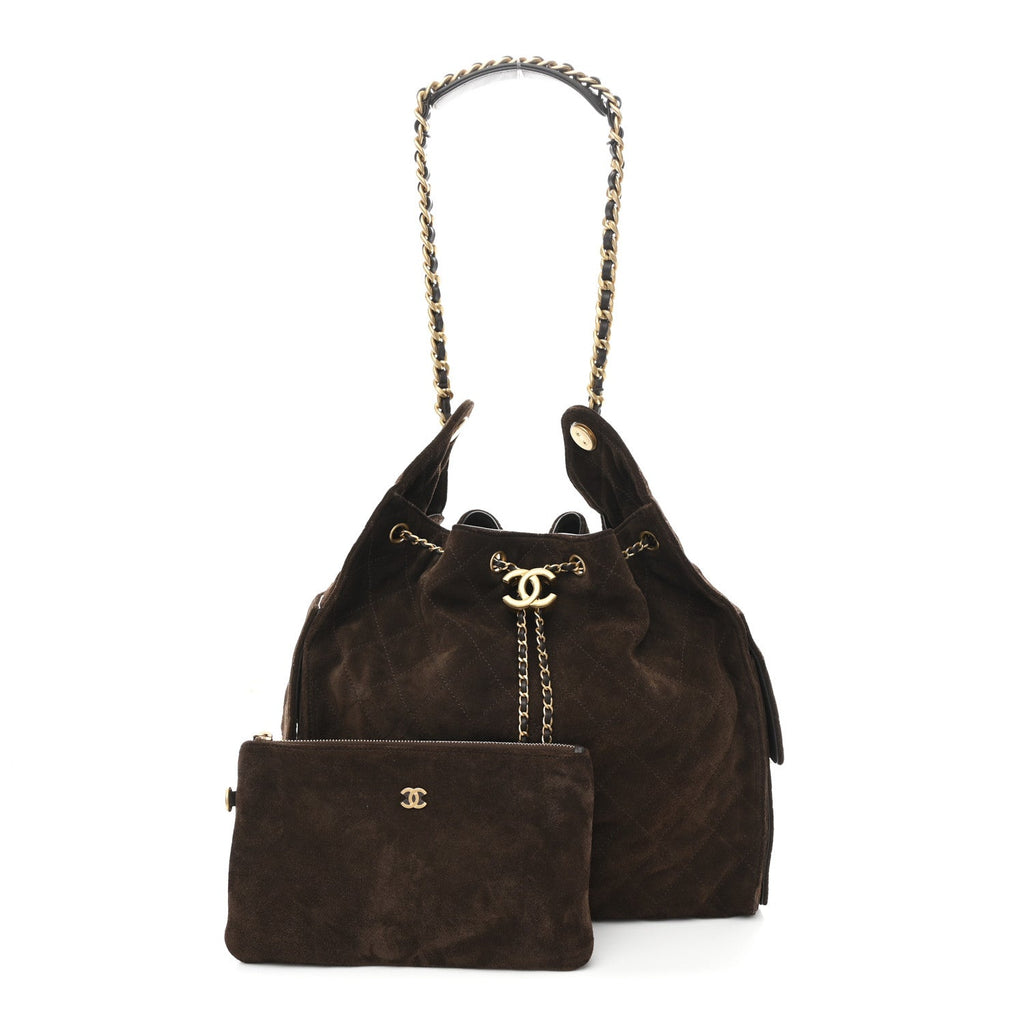 Chanel Suede Quilted Medium Chanel 25 Handbag Dark Brown