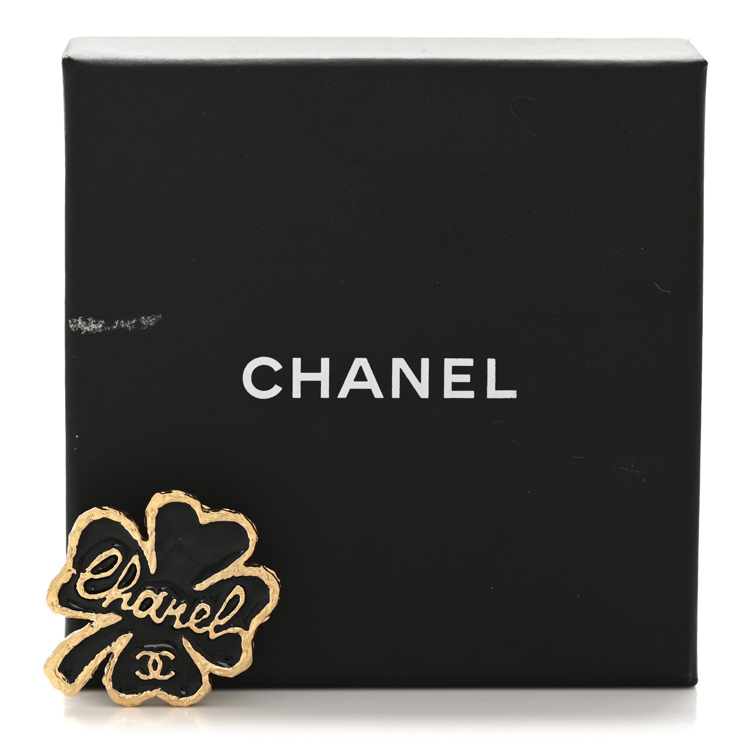 Resin Metal CC Clover Brooch Gold Black