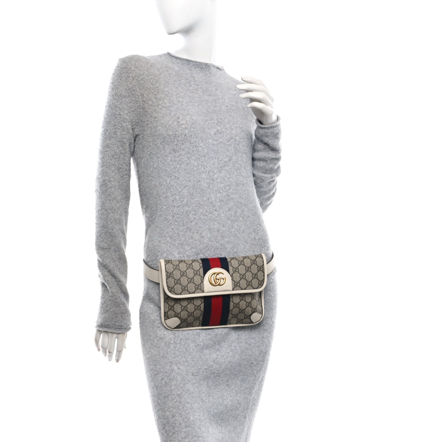 Gucci GG Supreme Monogram Web Small Ophidia Belt Bag 90 36 Beige Ebony White