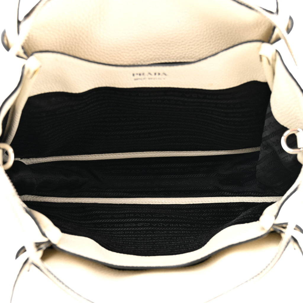 Prada Vitello Daino Soft Medium Zippered Top Handle Bag White