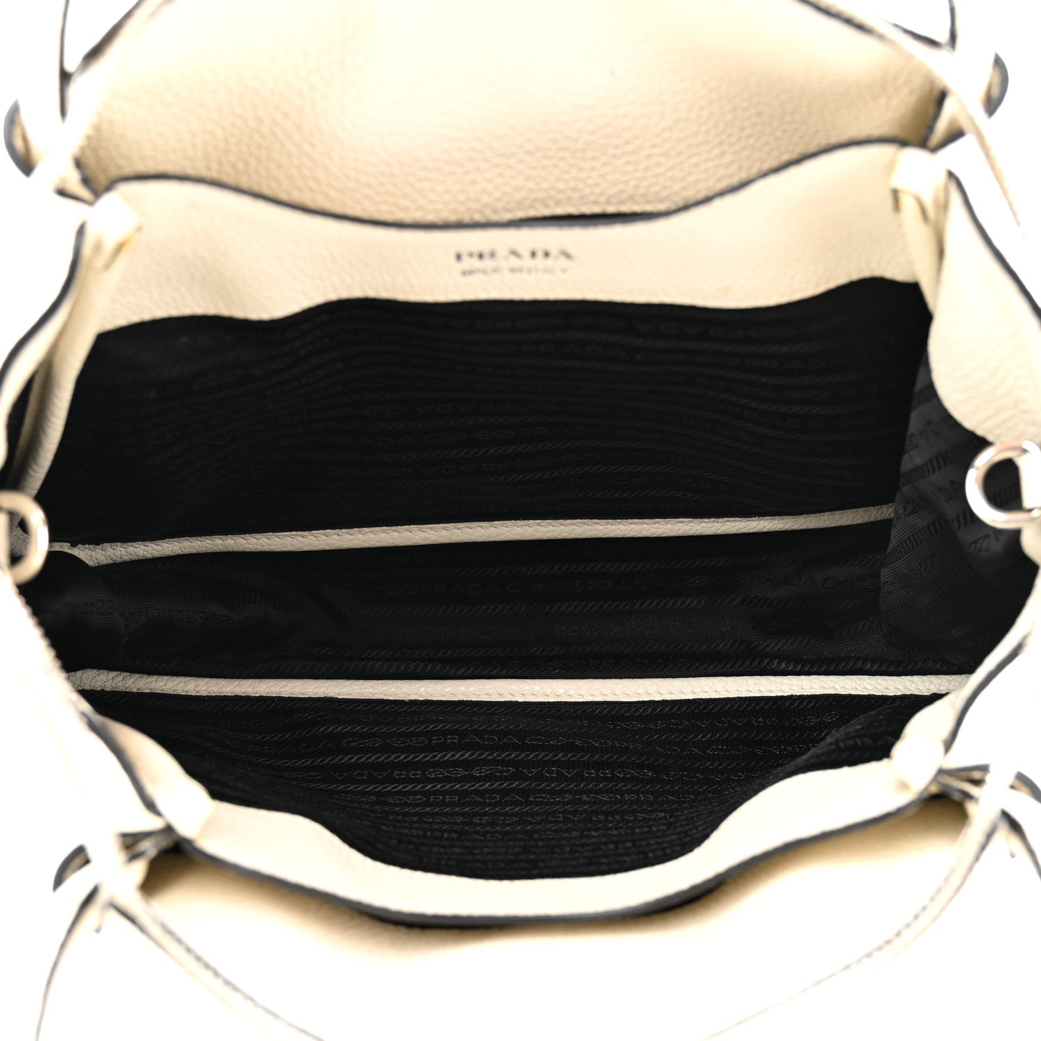 Prada Vitello Daino Soft Medium Zippered Top Handle Bag White