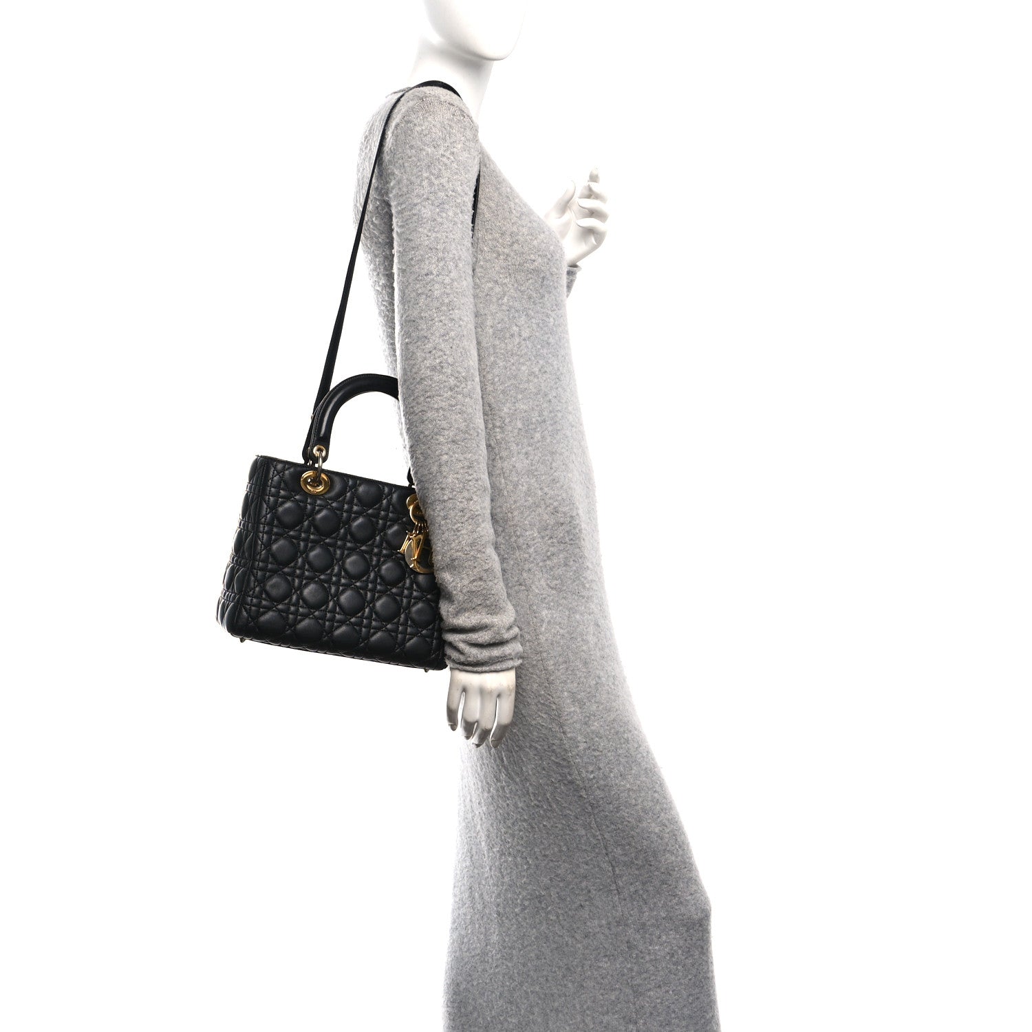 Christian Dior Lambskin Cannage Medium Lady Dior Black
