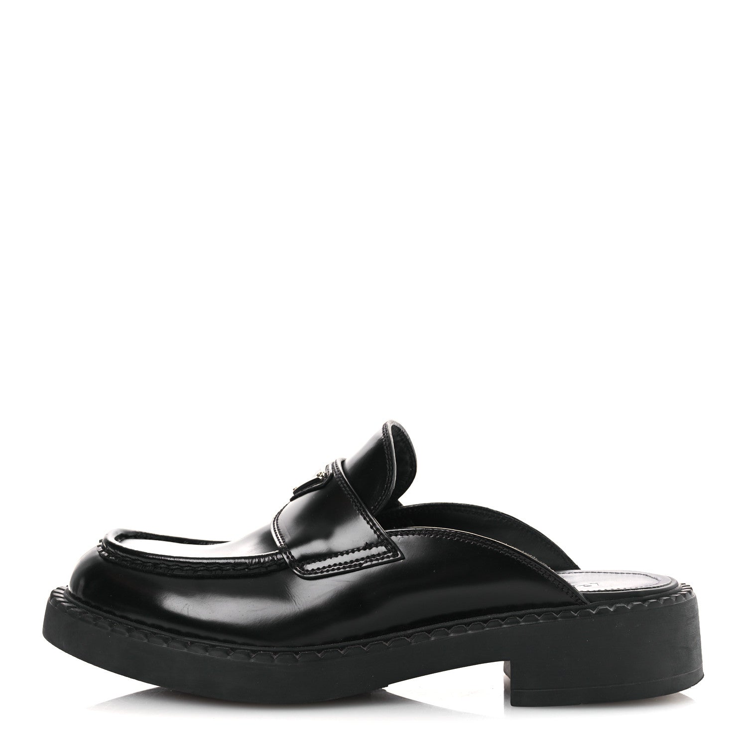 Prada Spazzolato Triangle 40mm Loafer Mules 37 Black
