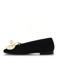 Chanel Suede Patent Cap Toe Camellia Ballerina Flats 36.5 Black White