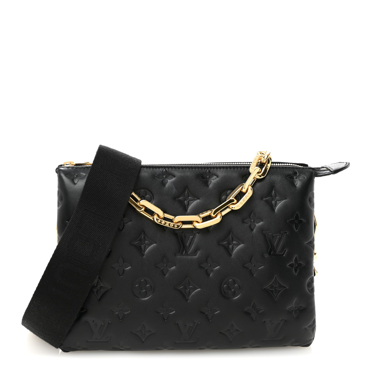 Louis Vuitton Lambskin Embossed Monogram Coussin PM Black