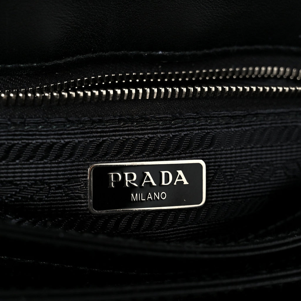 Prada Saffiano Tessuto Nylon Chain Shoulder Bag Black