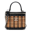 Chanel Calfskin Raffia Small Vanity Case Bag Black Beige