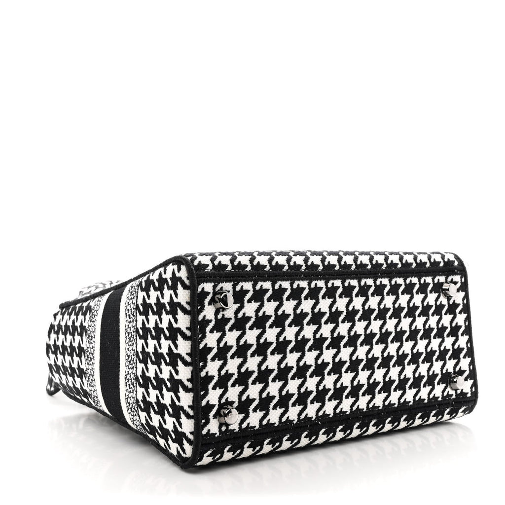 Christian Dior Canvas Houndstooth Embroidered Medium Lady D-Lite Black White