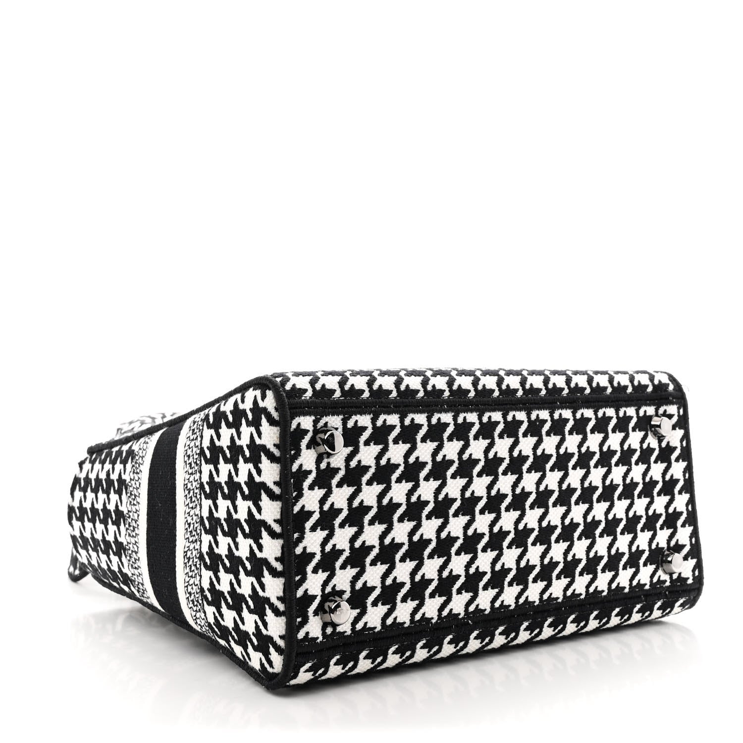 Christian Dior Canvas Houndstooth Embroidered Medium Lady D-Lite Black White