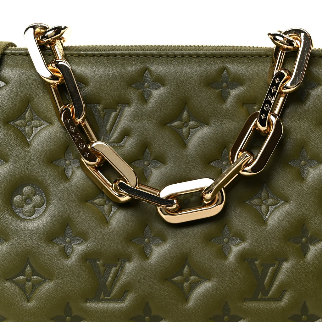 Louis Vuitton Lambskin Embossed Monogram Coussin MM Khaki