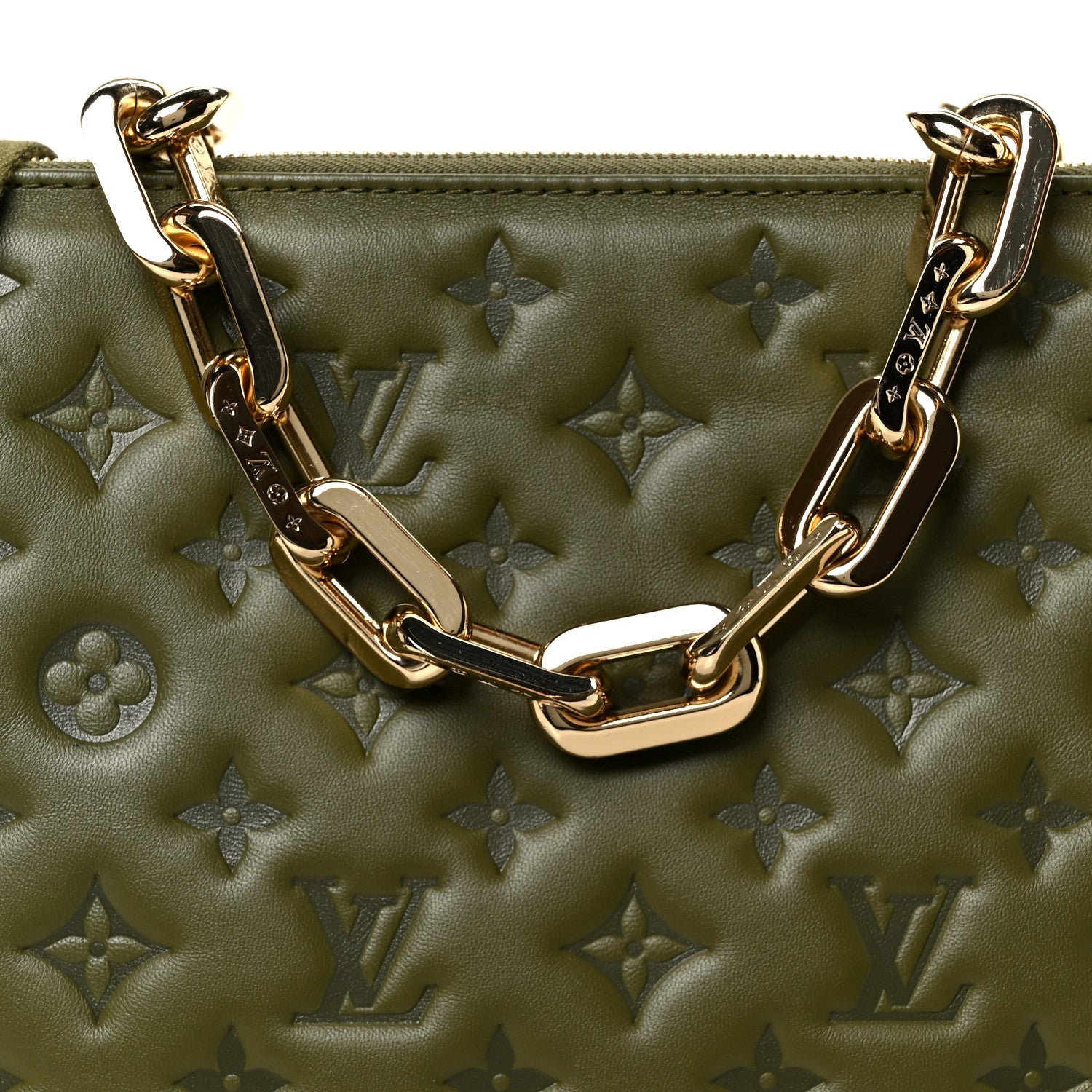 Louis Vuitton Lambskin Embossed Monogram Coussin MM Khaki