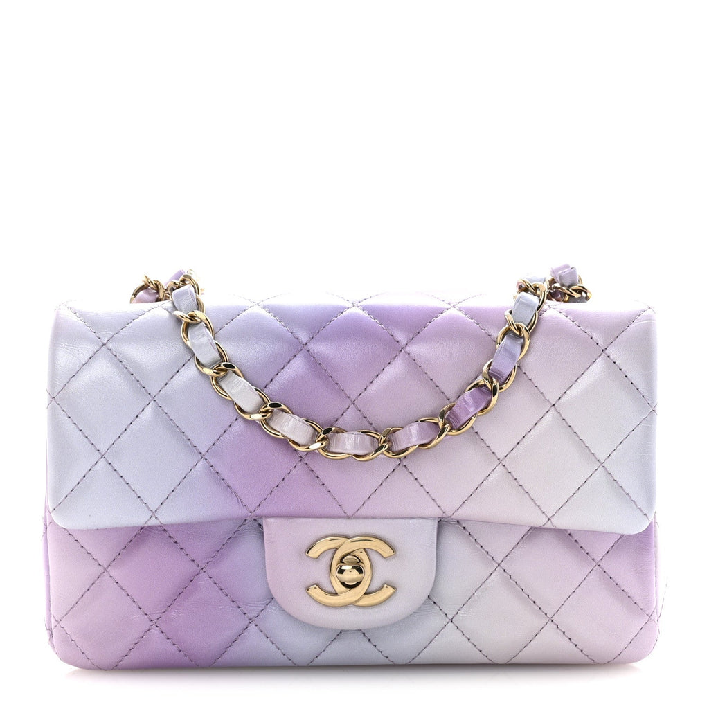 Chanel Calfskin Quilted Mini Cloudy Tie Dye Rectangular Flap Purple Blue Pink