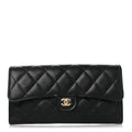 Caviar Quilted Large Gusset Flap Wallet Black