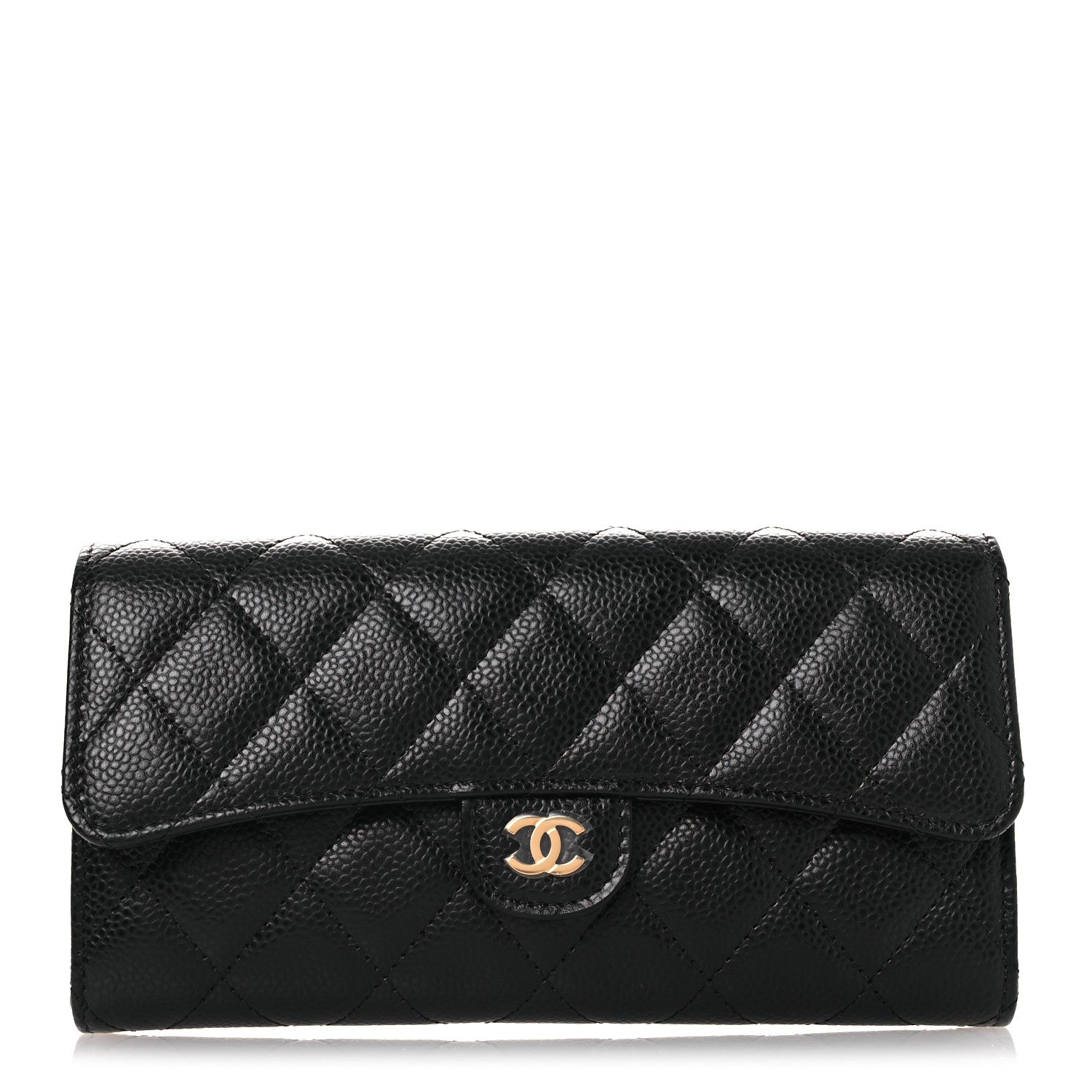 Caviar Quilted Large Gusset Flap Wallet Black