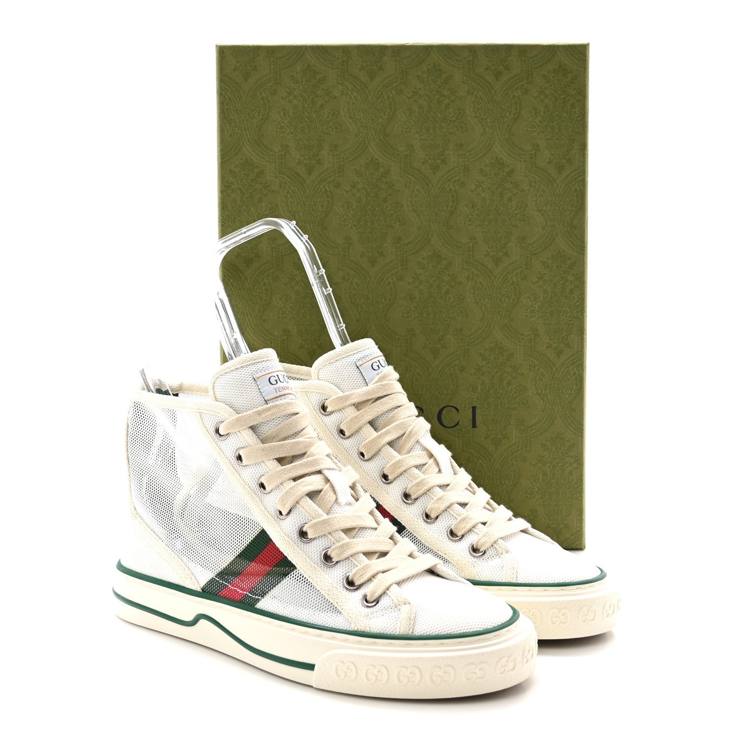 Gucci Mesh Web Womens 1977 Tennis High Top Sneakers 36 Great White Mystic White