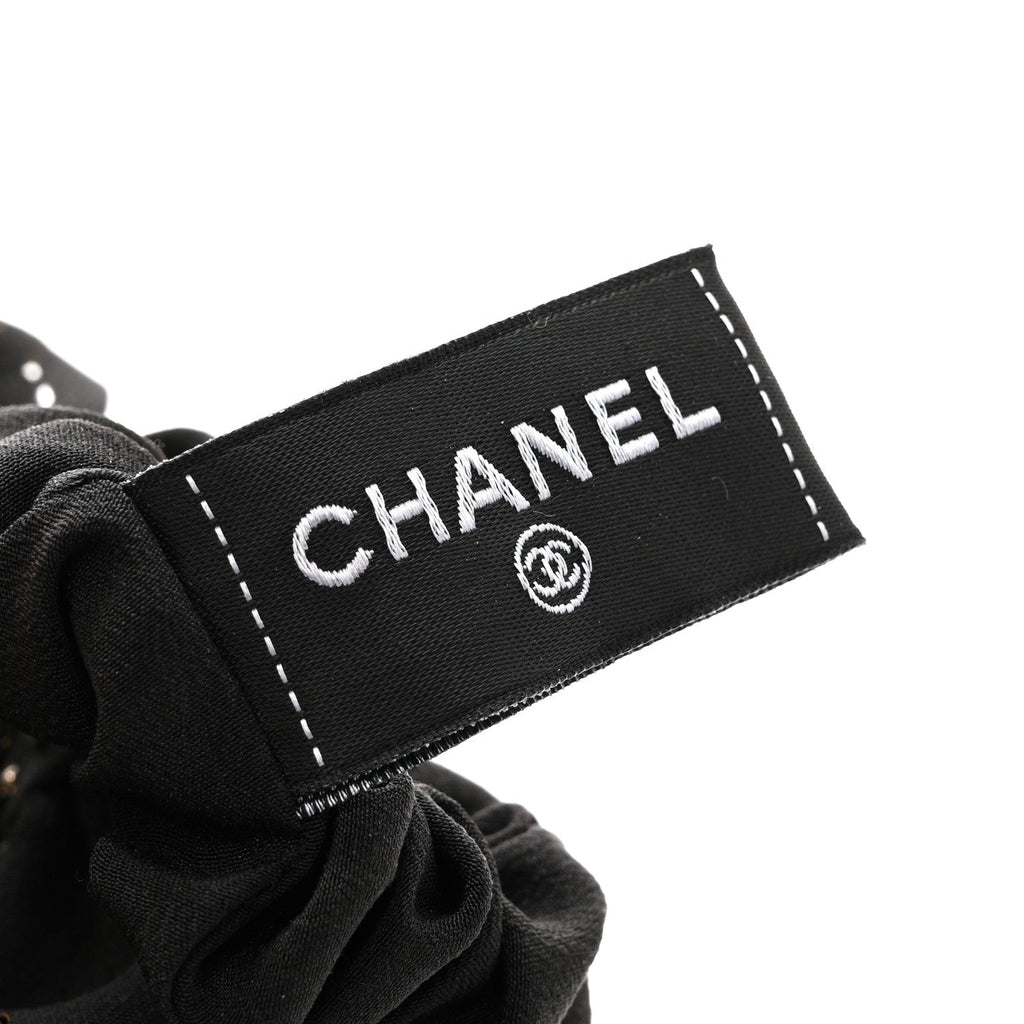Chanel Silk Perforated Bow CC Scrunchie Black
