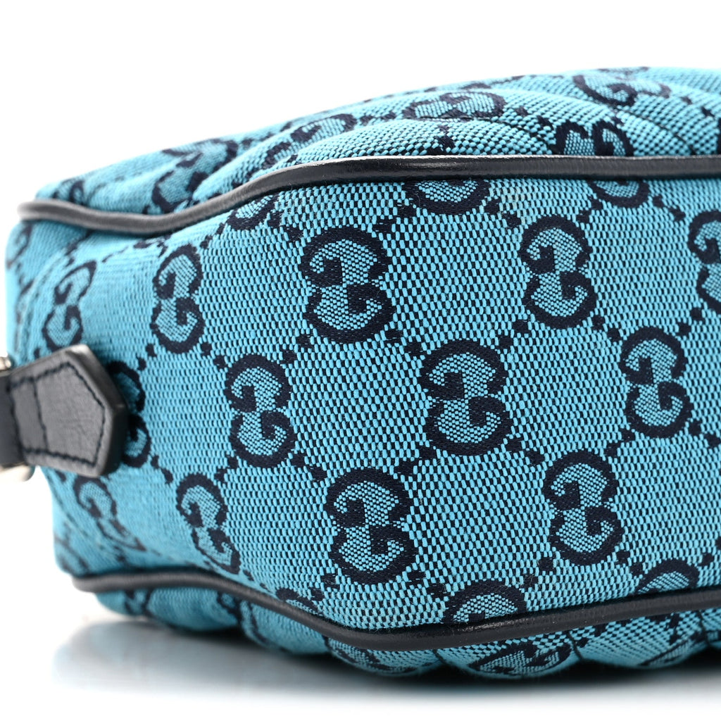 Gucci Monogram Multicolor Matelasse Diagonal Small GG Marmont Chain Shoulder Bag Light Blue