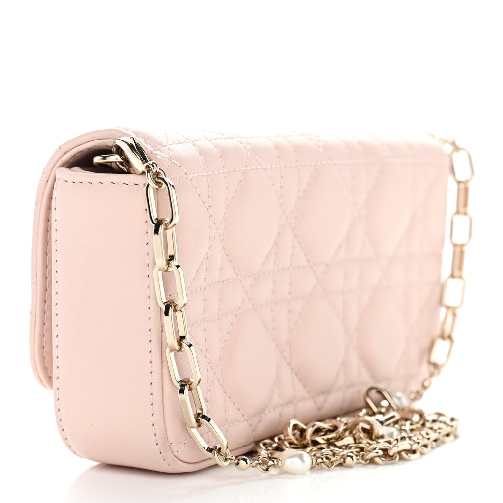 Christian Dior Lambskin Cannage Dior Talk Phone Pouch Rose Poudre