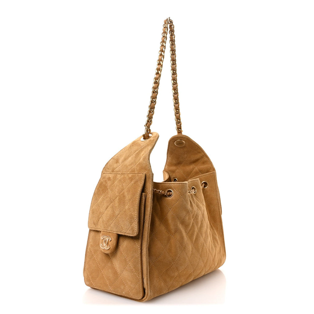 Chanel Suede Quilted Small Chanel 25 Handbag Beige
