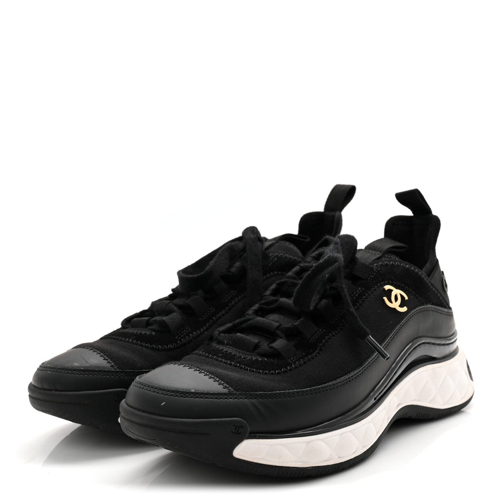 Chanel Velvet Calfskin Mixed Fibers CC Sneakers 36.5 Black
