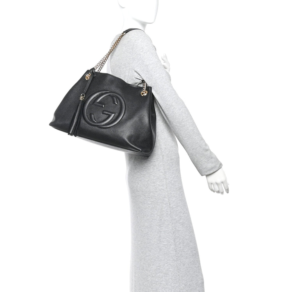 Gucci Pebbled Calfskin Medium Soho Chain Shoulder Bag Black