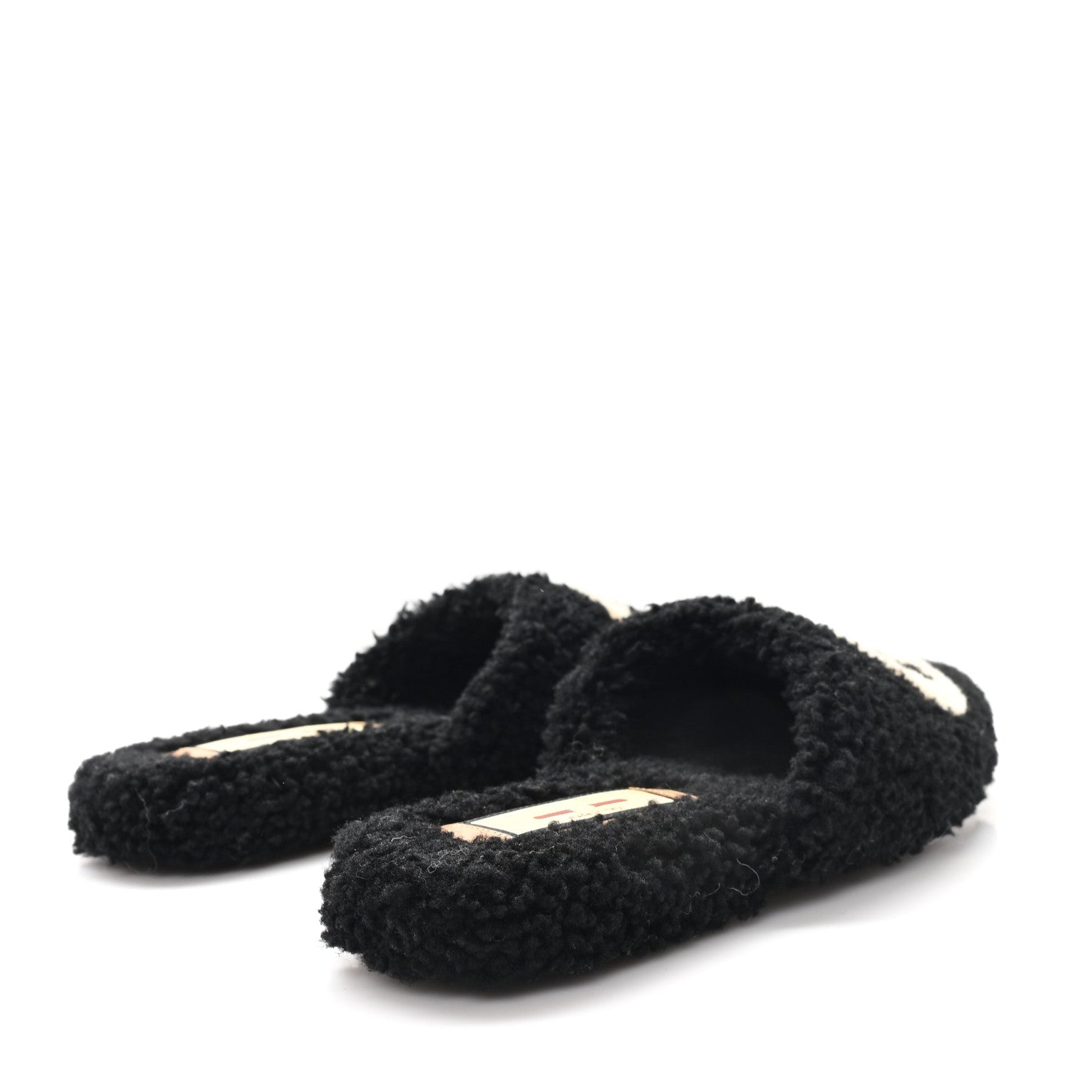 Gucci Faux Shearling Interlocking G Womens Eileen Slippers 36.5 Butterscotch Black