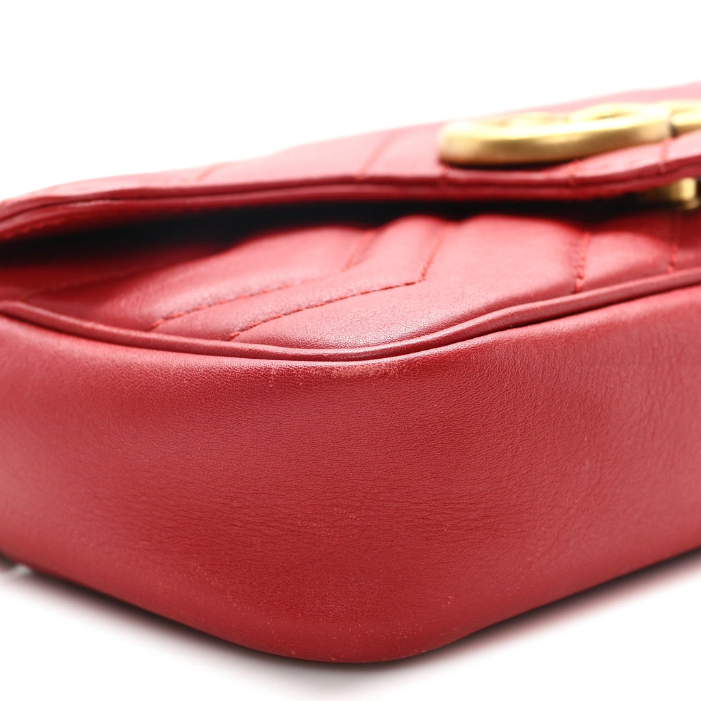 Gucci Calfskin Matelasse Super Mini GG Marmont Shoulder Bag Hibiscus Red
