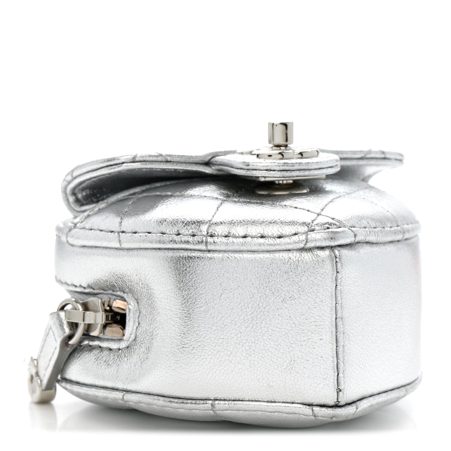 Metallic Lambskin Quilted CC Mini In Love Heart Bag Charm Silver