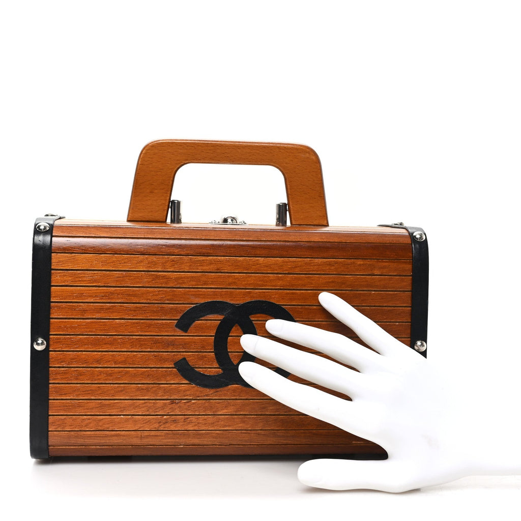 Chanel Wood Lambskin CC Vanity Case Brown Black