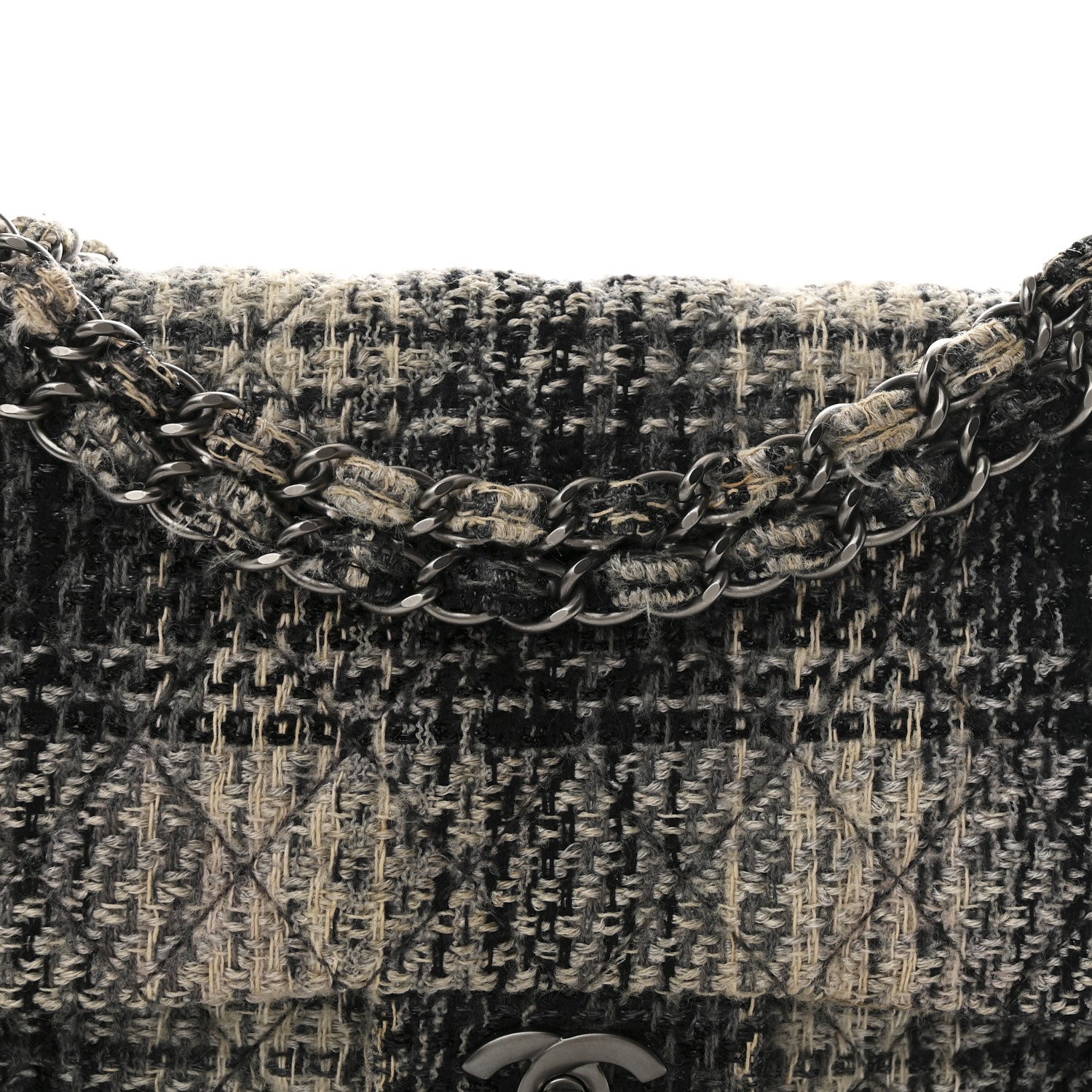 Chanel Tweed Quilted Medium Double Flap Beige White Black