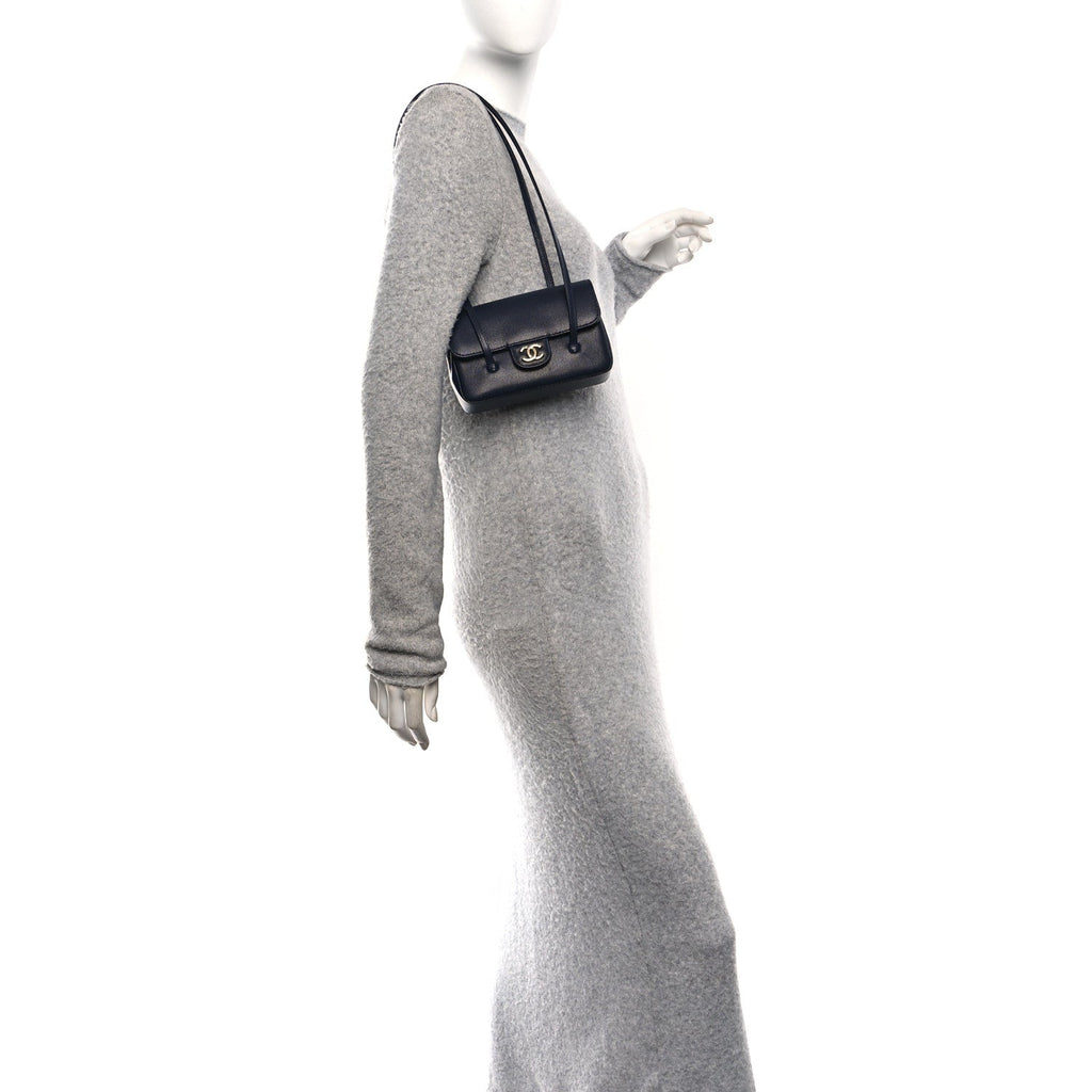 Chanel Shiny Caviar Mini Preppy Coco Shoulder Bag Dark Blue